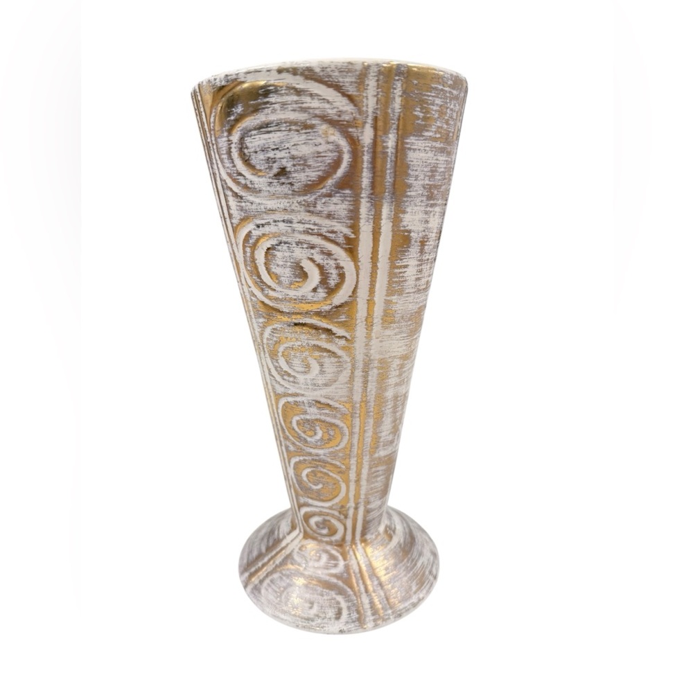 Vintage Cleminson’s Gold Brush Tall Ceramic Vase with 22KT Gold Mid Century MCM